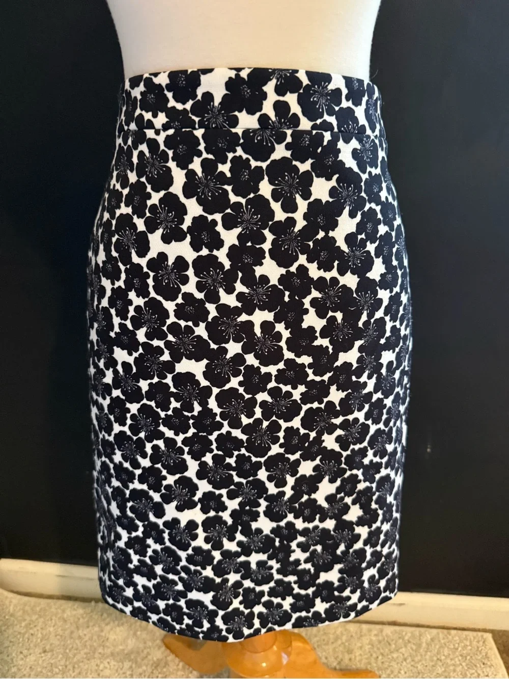 J. Crew Black and White Floral Lace-Effect Pencil Skirt